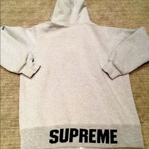 Supreme Grey Hoodie Bottom Back Logo